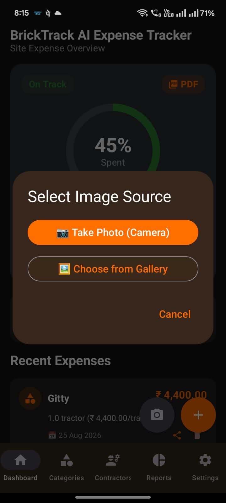 BrickTrack AI Receipt Scan Screen