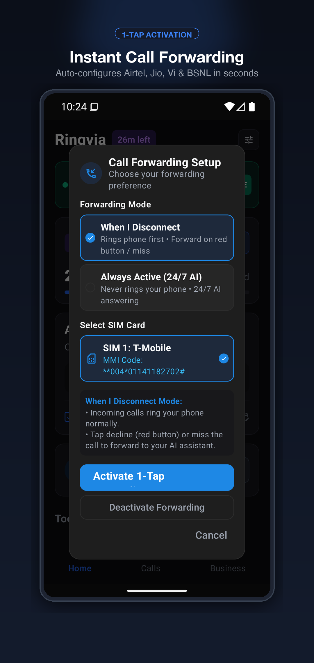 Screen 2: 1-Tap Call Forwarding