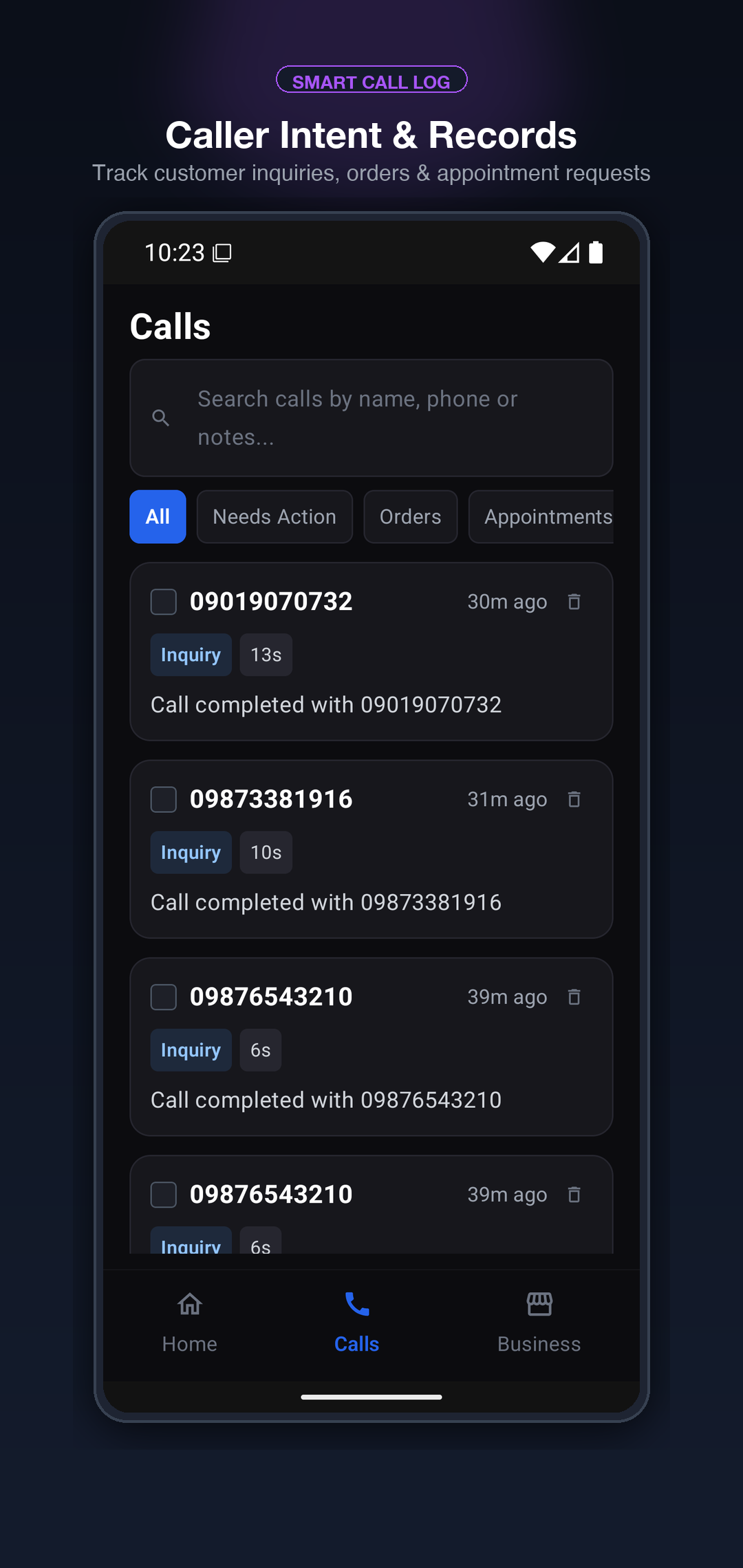 Screen 3: AI Transcripts & Intent Tags