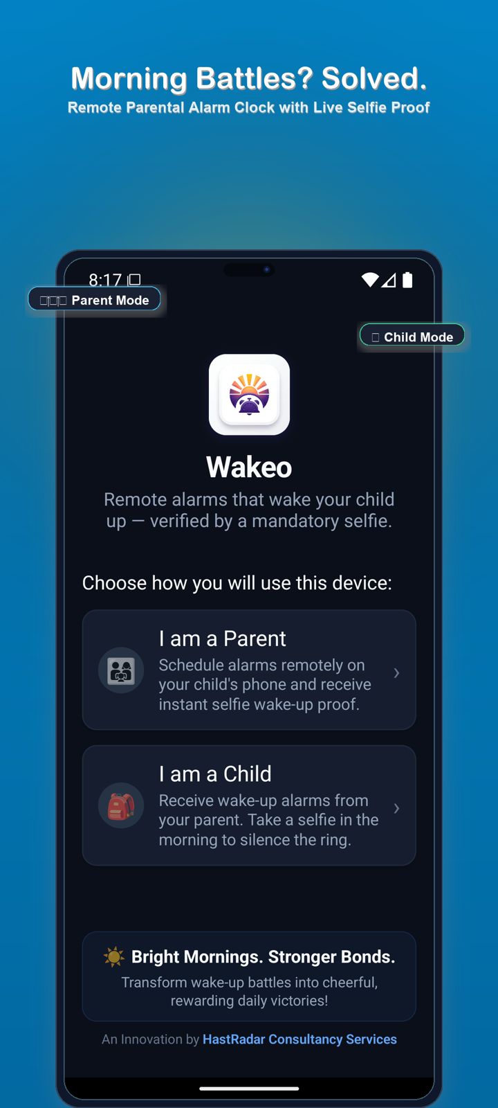 Wakeo Role Selection & Welcome Screen