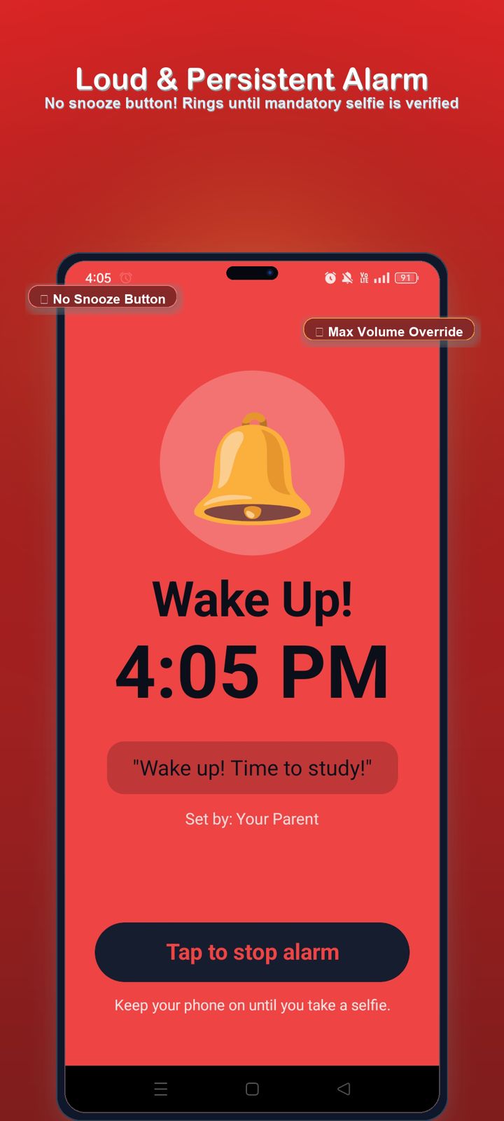Wakeo Child Alarm Ringing Screen