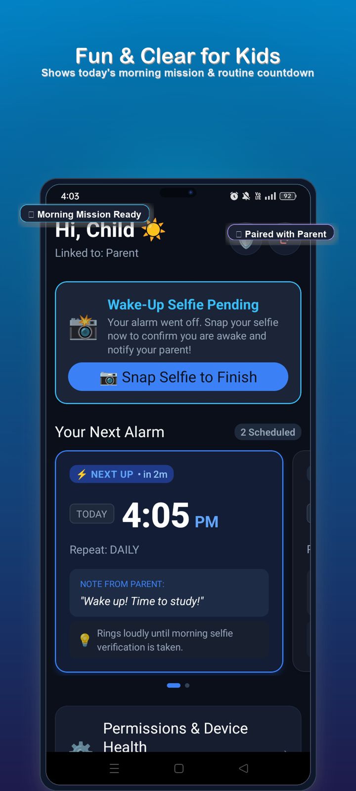 Wakeo Child Dashboard Screen